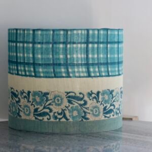 Pantalla Lámpara Seda Cuadros Turquesa